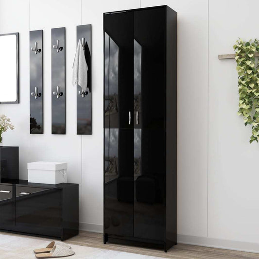 Mafett Hallway Wardrobe – Sleek High Gloss Black Finish, 55x25x189 cm, Durable Engineered Wood