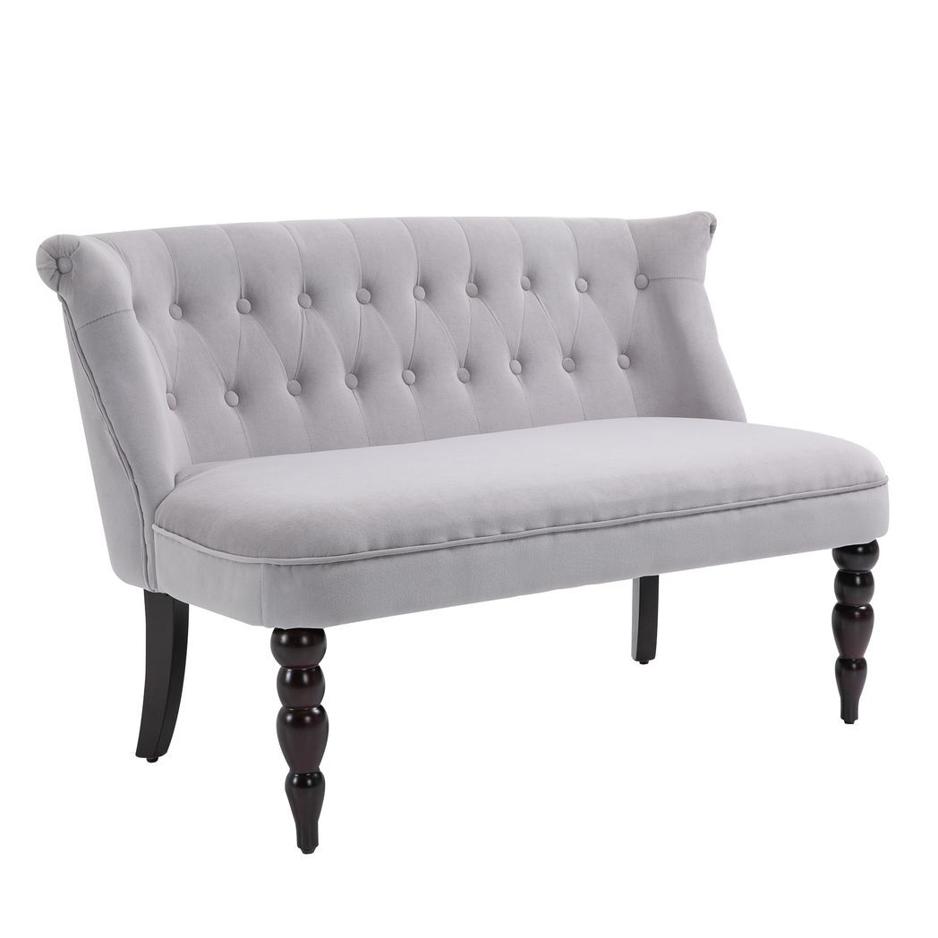 Mafett Elegant Velvet-Feel French Inspired Two-Seat Lounger Couch w/ Wood Frame Vintage