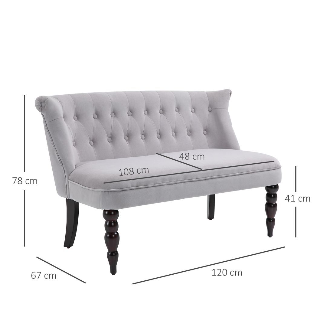 Mafett Elegant Velvet-Feel French Inspired Two-Seat Lounger Couch w/ Wood Frame Vintage