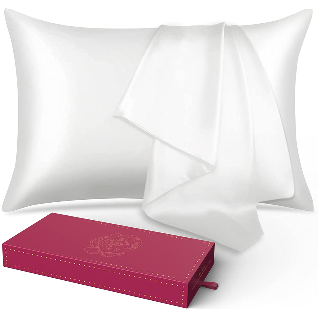 Lacette Silk Pillowcase 2 Pack for Hair and Skin, 100% Mulberry Silk, Double-Sided Silk Pillow Cases with Hidden Zipper (white, Standard size 20" x 26")