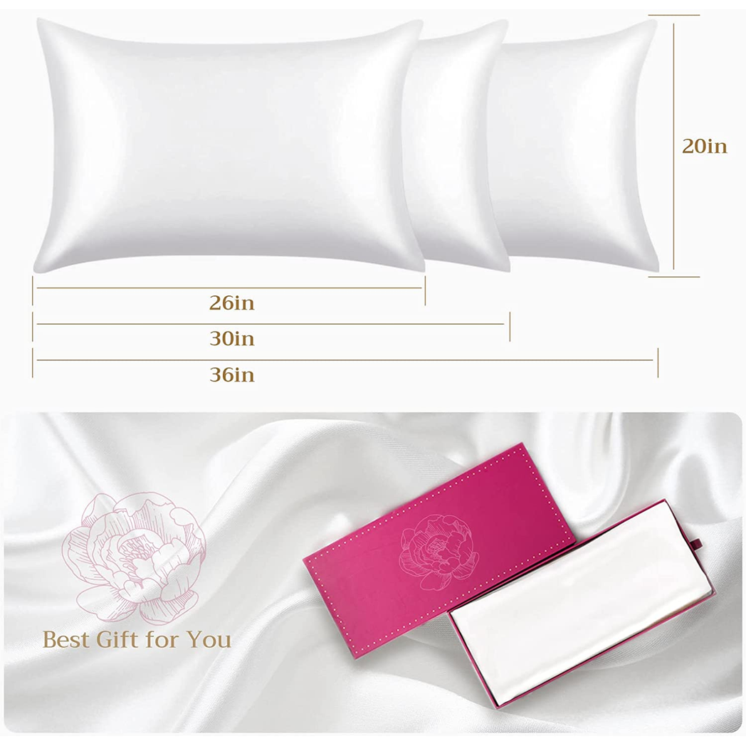 Lacette Silk Pillowcase 2 Pack for Hair and Skin, 100% Mulberry Silk, Double-Sided Silk Pillow Cases with Hidden Zipper (white, Standard size 20" x 26")