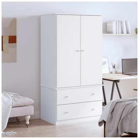 Inova White Solid Wood Pine Wardrobe – Elegant and Timeless Design