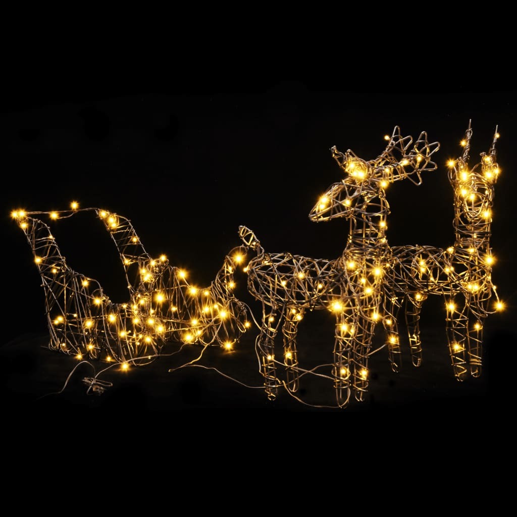 Mafett Christmas Decoration Reindeer&Sleigh 160 LEDs Warm White Rattan