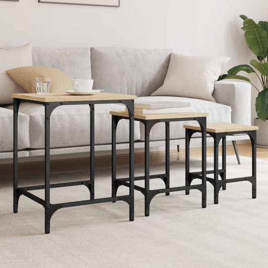 Mafett 3-Piece Nesting Coffee Table Set | Sonoma Oak Finish in Durable Engineered Wood Design