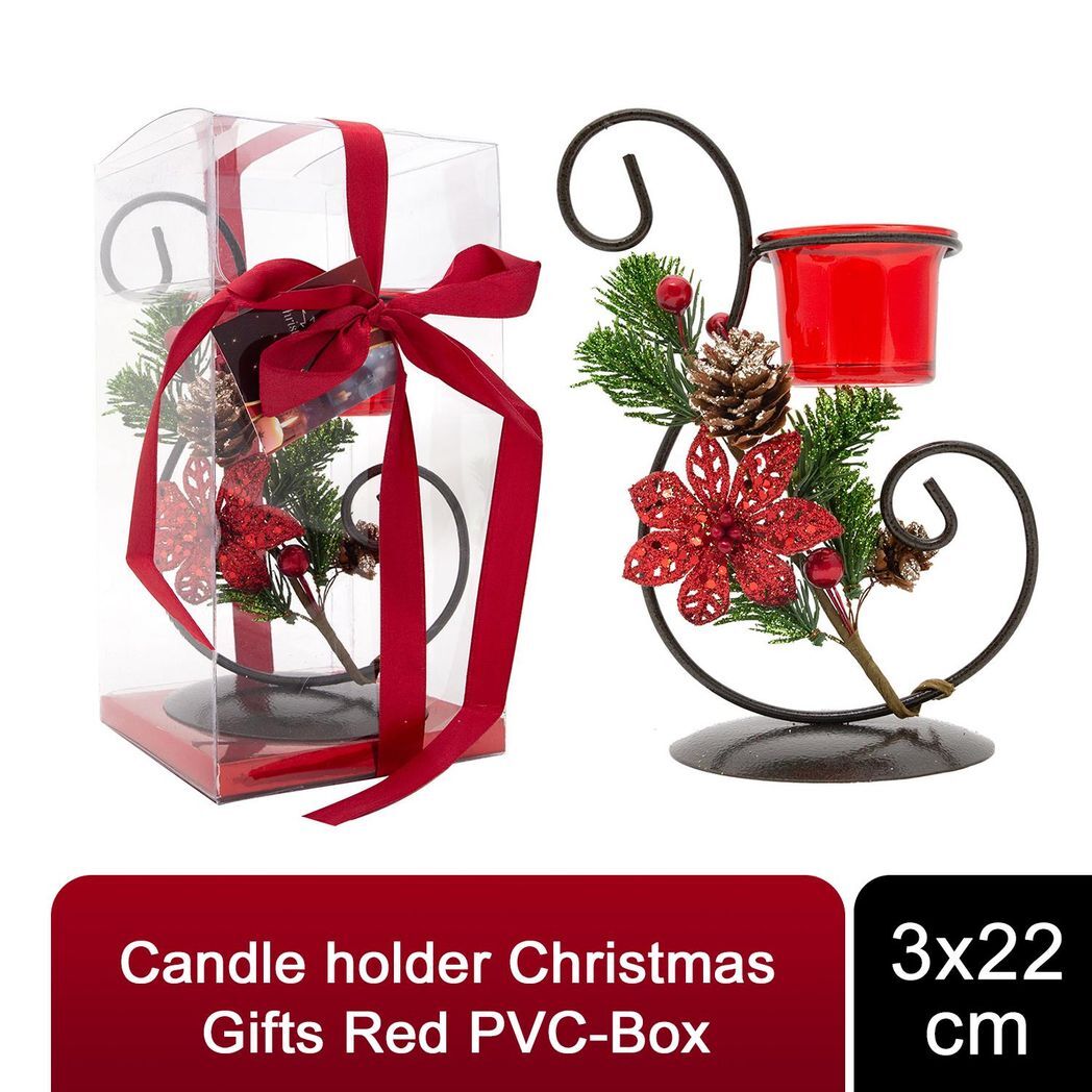 Christmas Candle Holder 3x22cm | Festive Red in PVC Gift Box