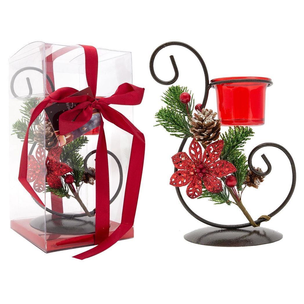 Christmas Candle Holder 3x22cm | Festive Red in PVC Gift Box