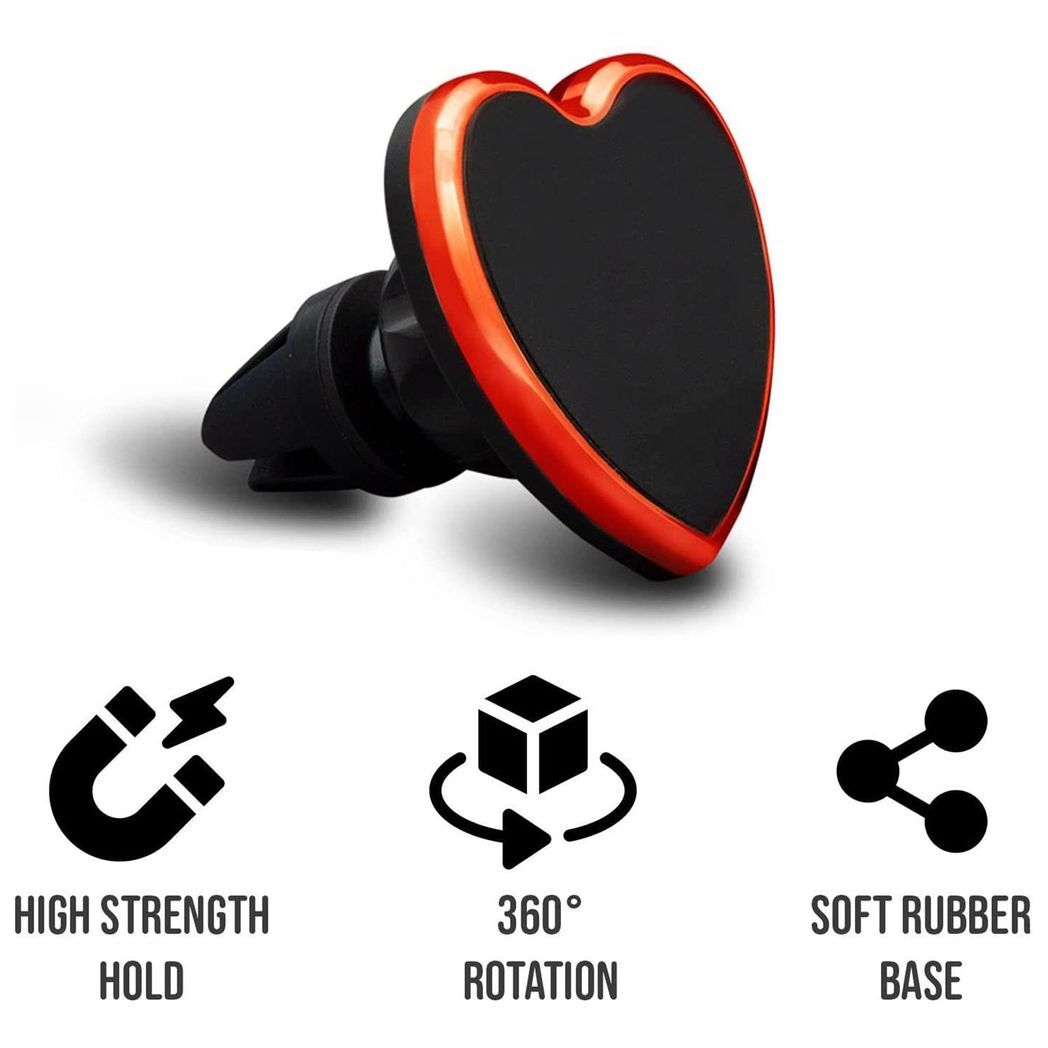 Universal Magnetic Heart-Shaped Phone Car Mount with Secure Grip | Red