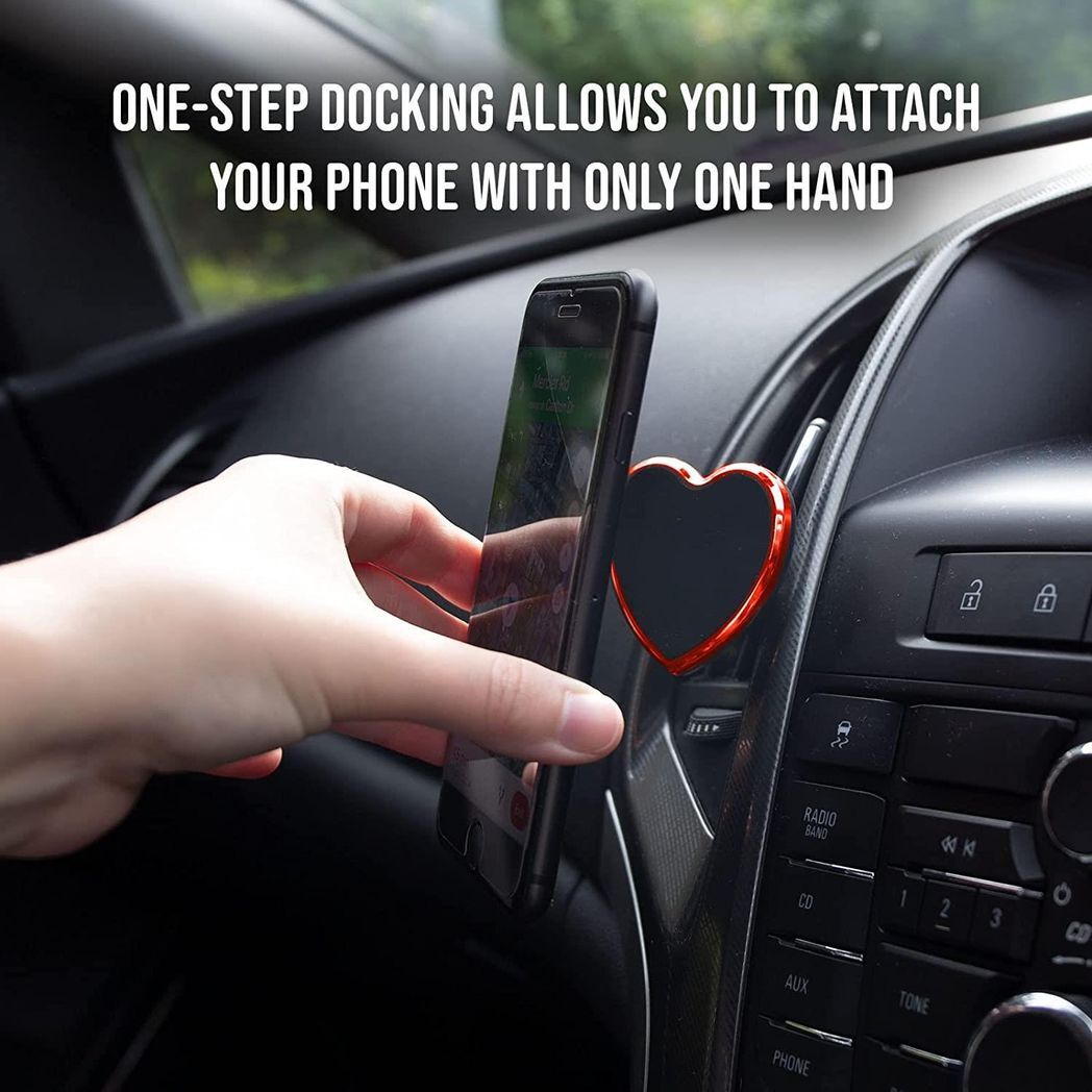 Universal Magnetic Heart-Shaped Phone Car Mount with Secure Grip | Red