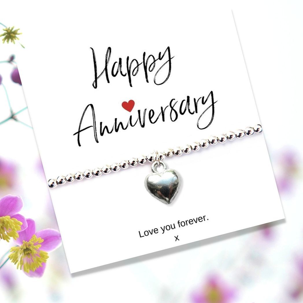 Mafett Silver Heart Beaded Bracelet &  Anniversary Message Card