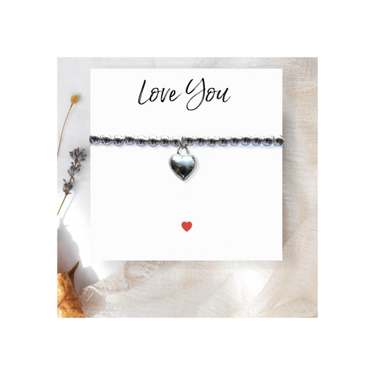 Mafett Love You Heart Stretch Beaded Bracelet & Message Card