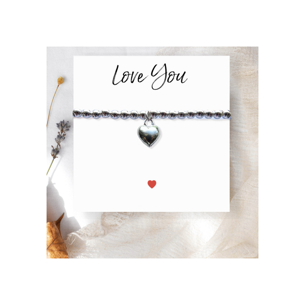 Mafett Love You Heart Stretch Beaded Bracelet & Message Card