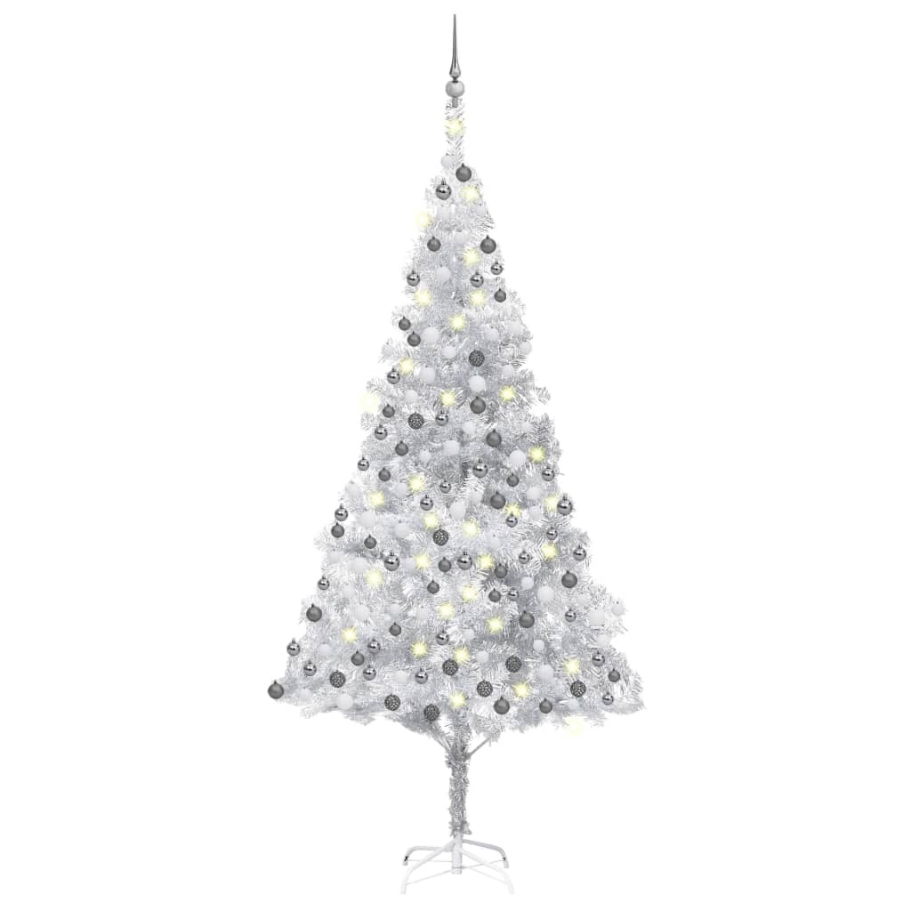 Mafett Artificial Christmas Tree with LEDs&Ball Set Silver 210 cm PET