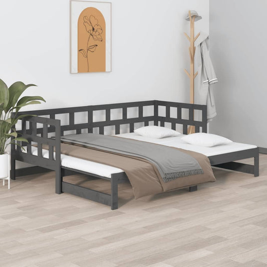 Mafett Pull-Out Day Bed in Grey Solid Pine Wood – 2x(90x190 cm) Space-Saving Design