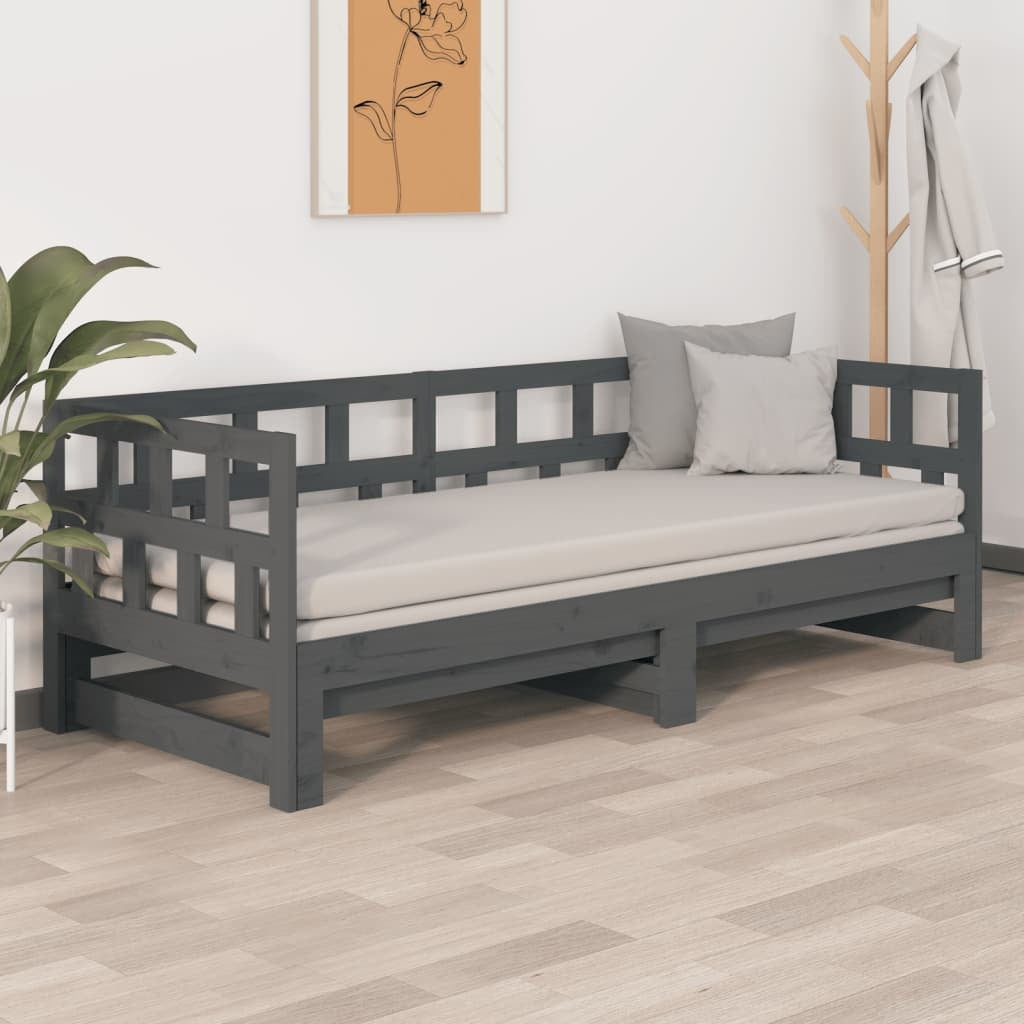 Mafett Pull-Out Day Bed in Grey Solid Pine Wood – 2x(90x190 cm) Space-Saving Design