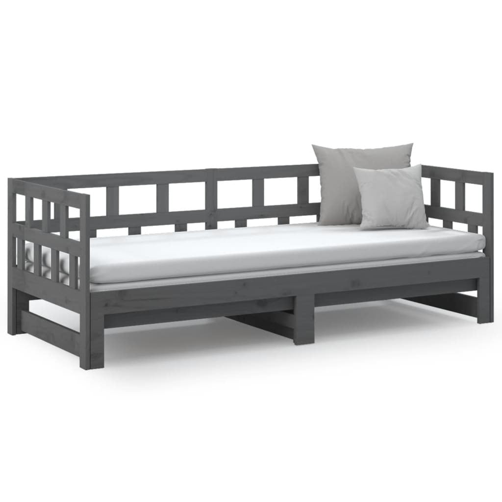 Mafett Pull-Out Day Bed in Grey Solid Pine Wood – 2x(90x190 cm) Space-Saving Design