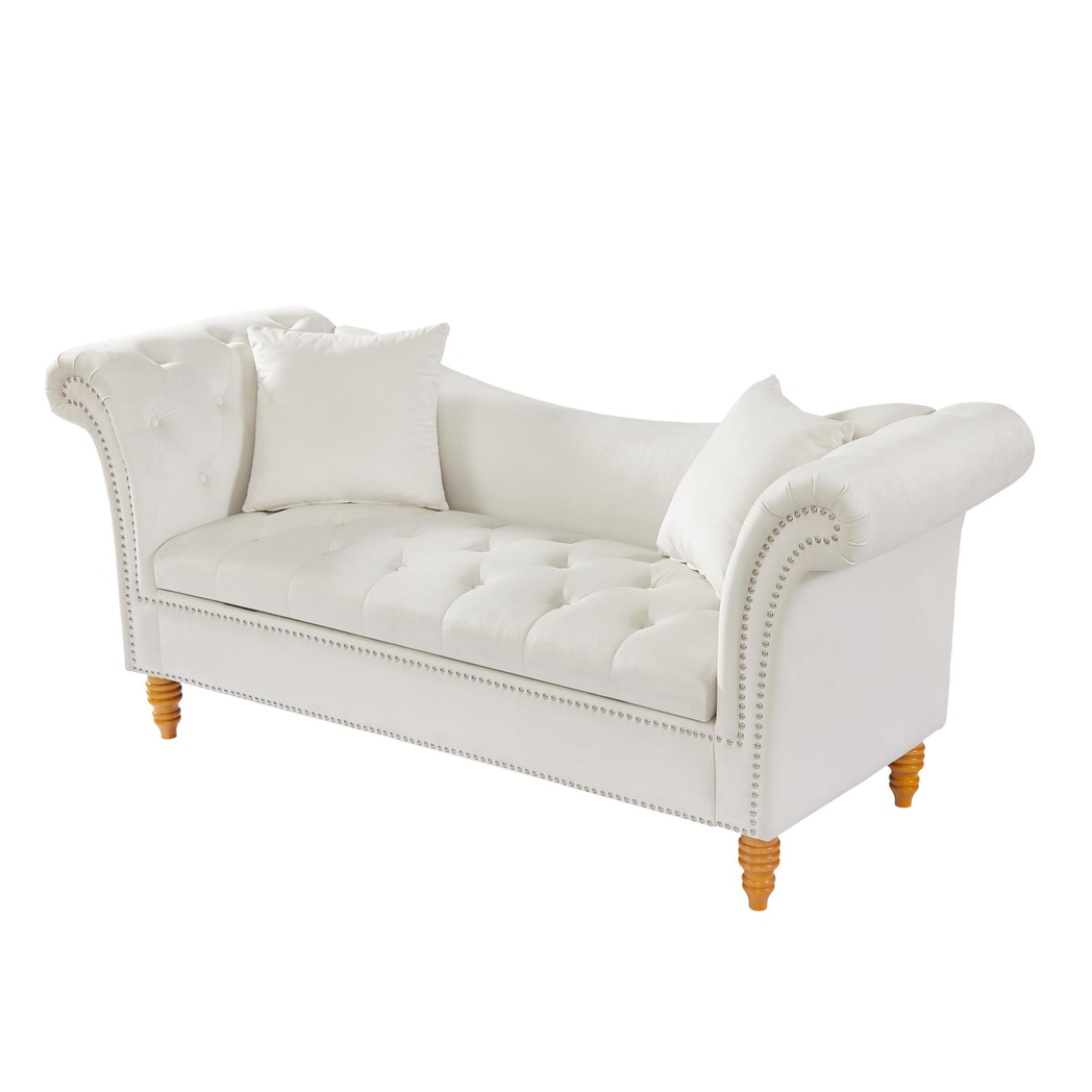 Velvet Sofa Stool with 2 Pillows in Beige