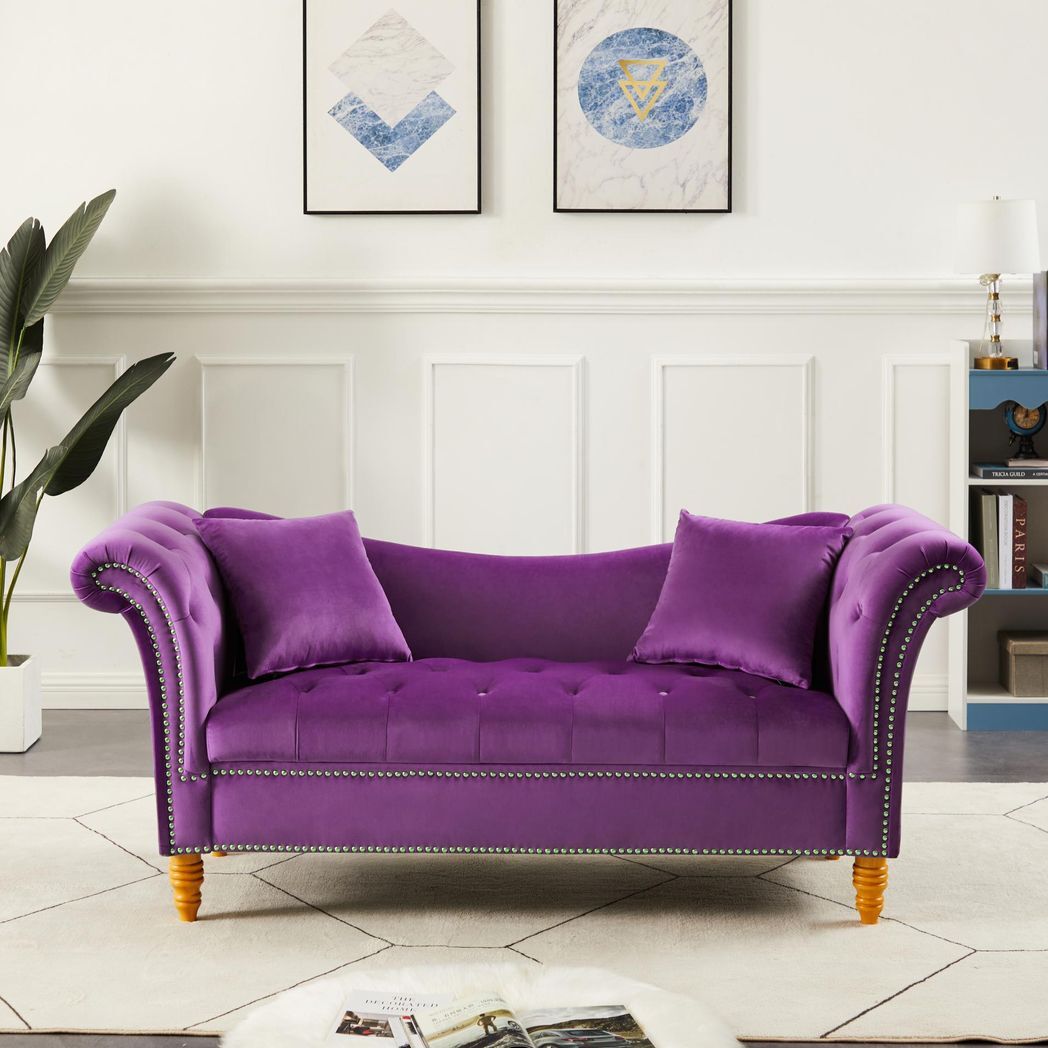 Mafett Soft Velvet Sofa Stool with 2 Pillows in Purple