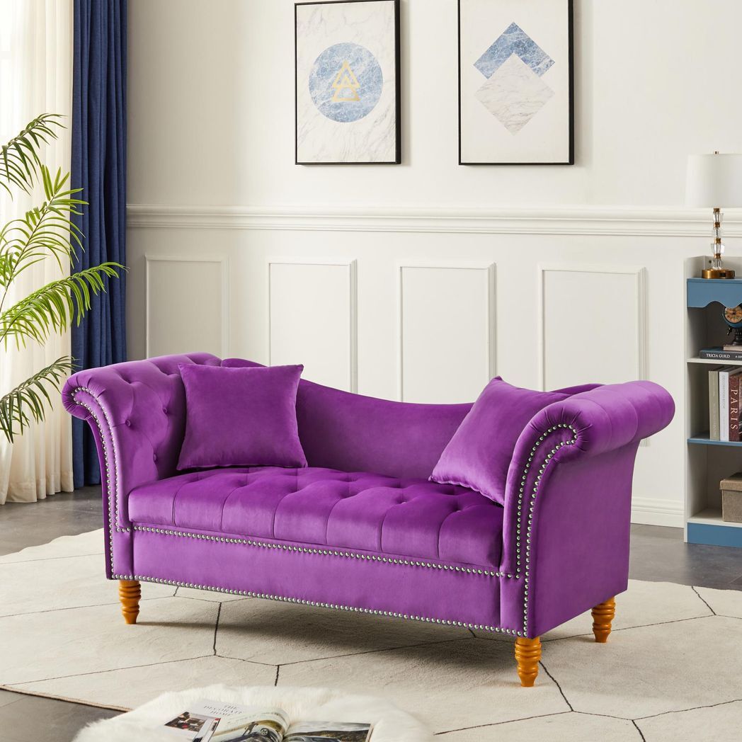 Mafett Soft Velvet Sofa Stool with 2 Pillows in Purple