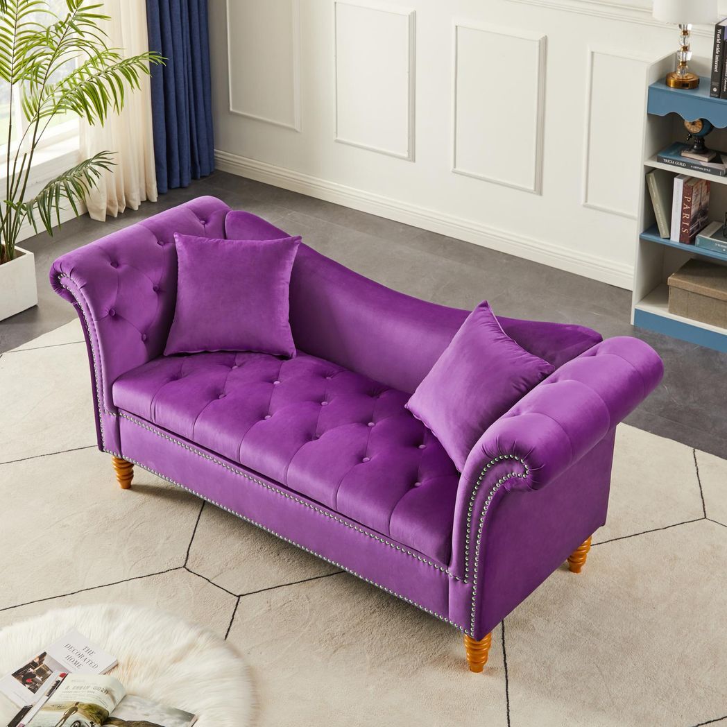 Mafett Soft Velvet Sofa Stool with 2 Pillows in Purple