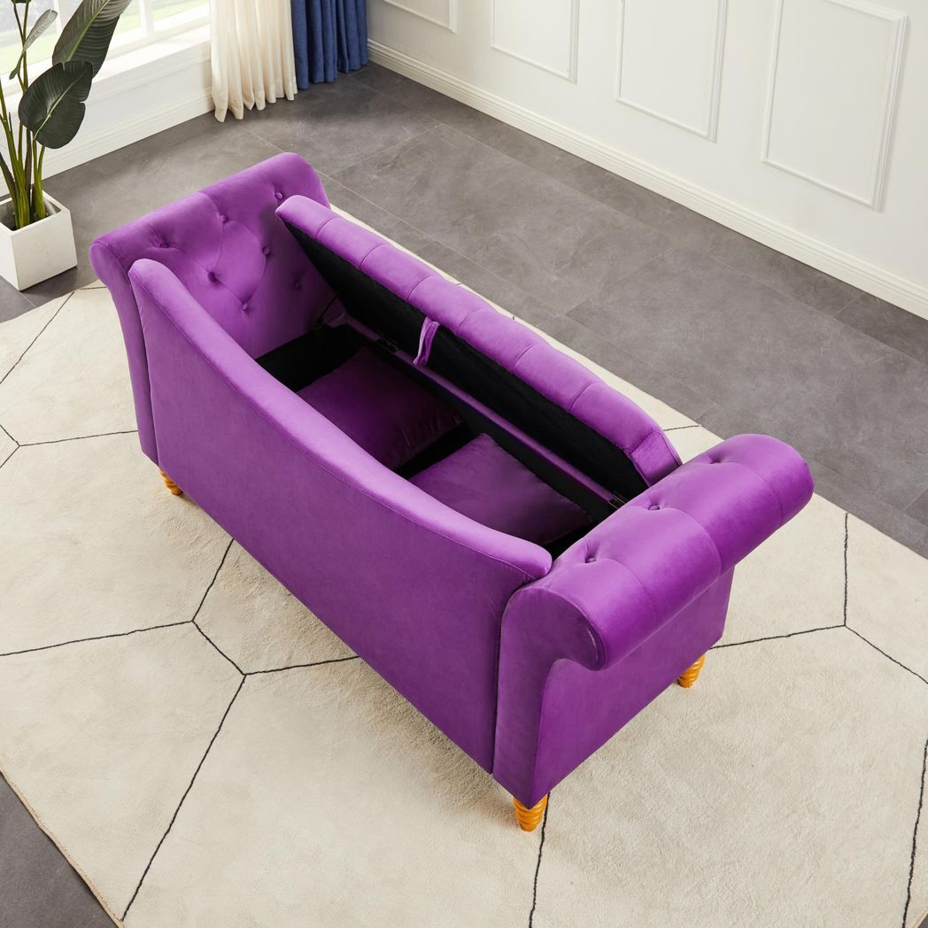 Mafett Soft Velvet Sofa Stool with 2 Pillows in Purple