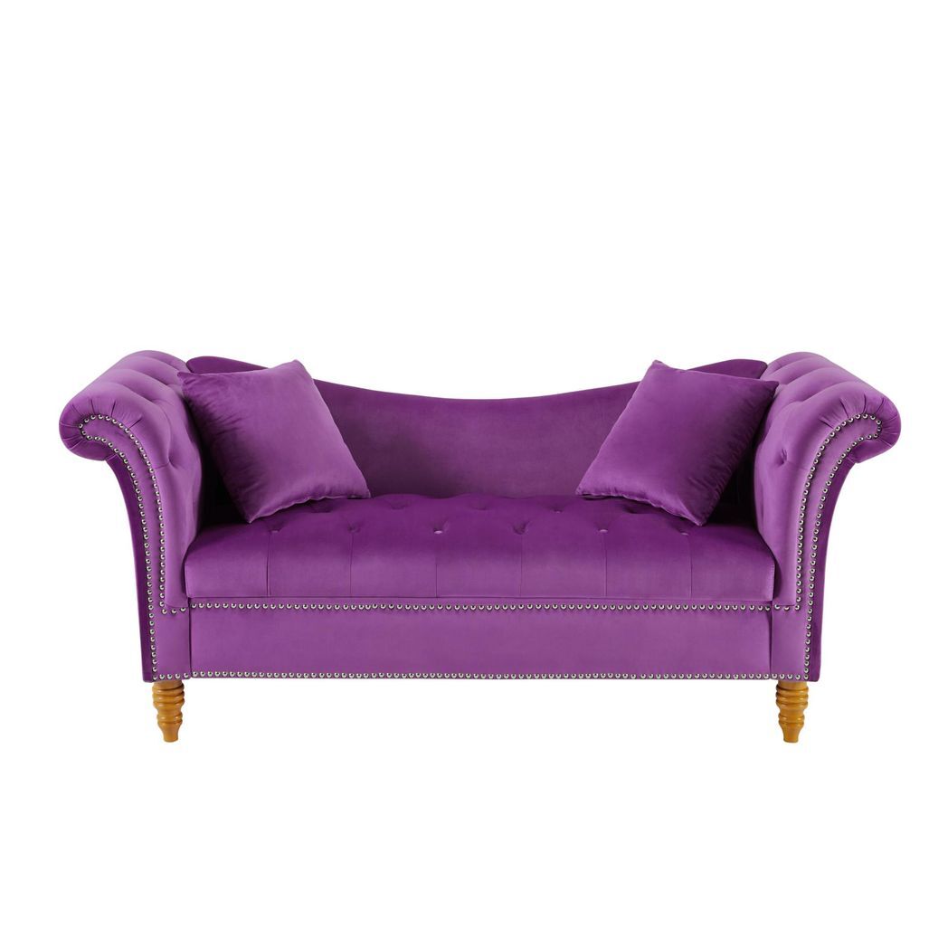 Mafett Soft Velvet Sofa Stool with 2 Pillows in Purple