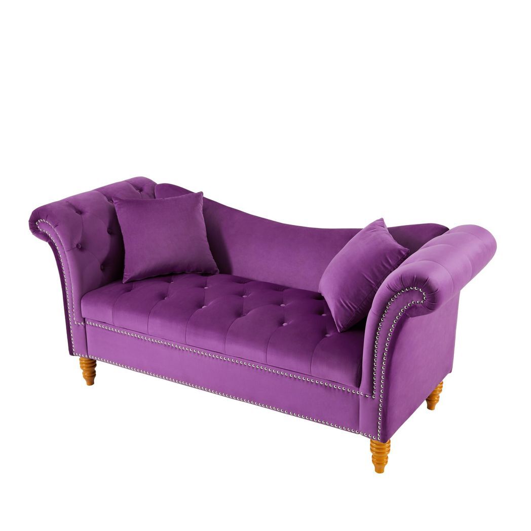 Mafett Soft Velvet Sofa Stool with 2 Pillows in Purple