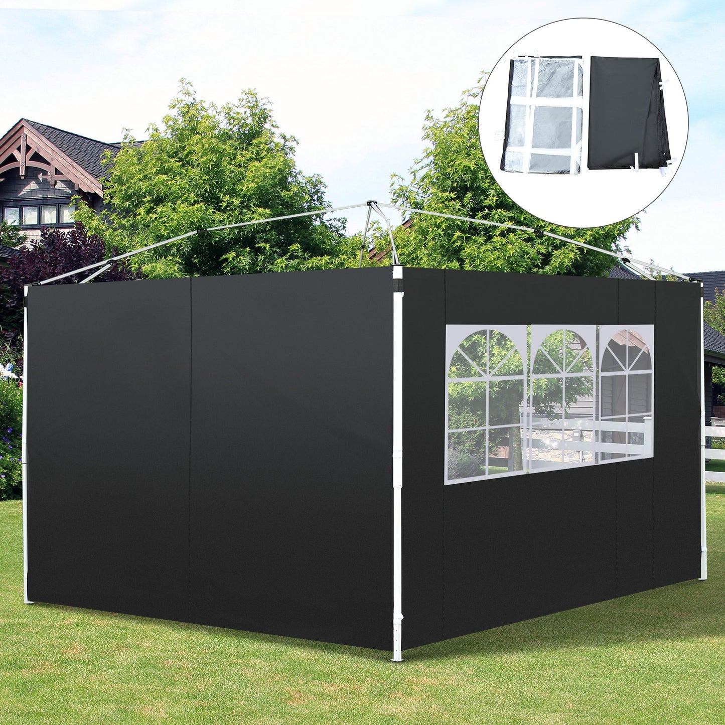 3m Gazebo Exchangeable Side Panels Wall-Black