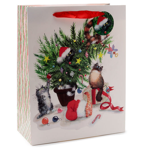 Large Christmas Gift Bag – Kim Haskins Cat Design for Purr-fect Holiday Presenting