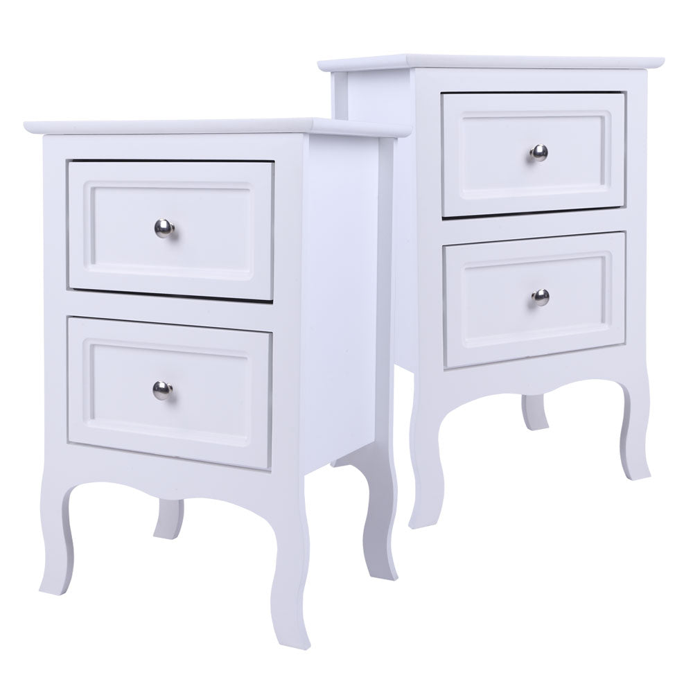 Mafett 2pcs Country Style Two-Tier Night Tables Large Size White